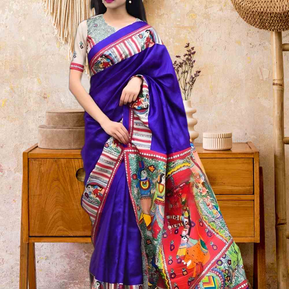  Handpainted Madhubani 'Devi' Tussar Silk Saree